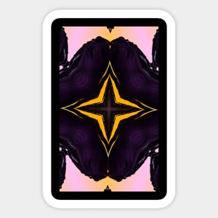 Mystical cross on a dark purple background mystical image different signs. Yellow neon sparkls. Sticker